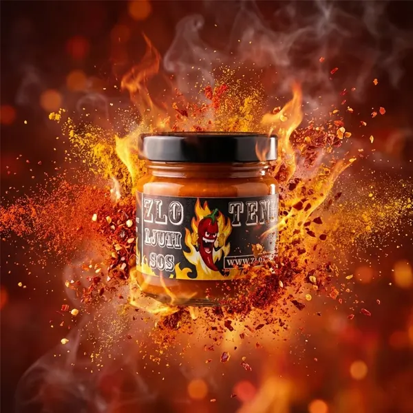 Teglica Zlotenica ljutog sosa u eksploziji vatre sa natpisom Nadam se da imate dovoljno mleka.